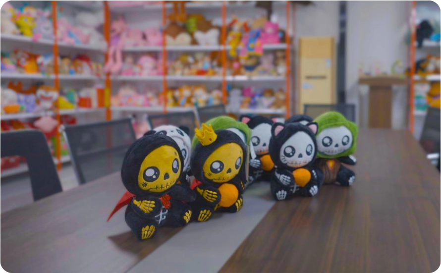 Skelly plushies in the warehouse